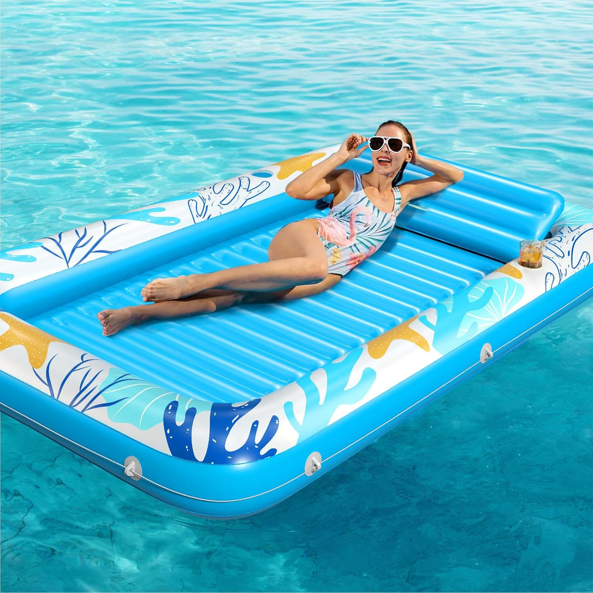 Inflatable Tanning Pool Lounger Float - Ocean Aqua / X-Large - image 3