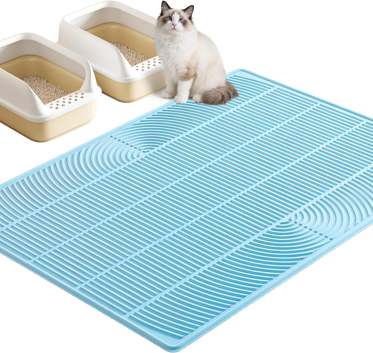 XXL Cat Litter Mat, Large Silicone Waterproof Mat - 1 Count (Pack of 1) / Blue