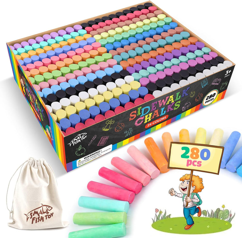 SMALL FISH washable jumbo sidewalk chalk set, 280 tapered pieces in 24 colors