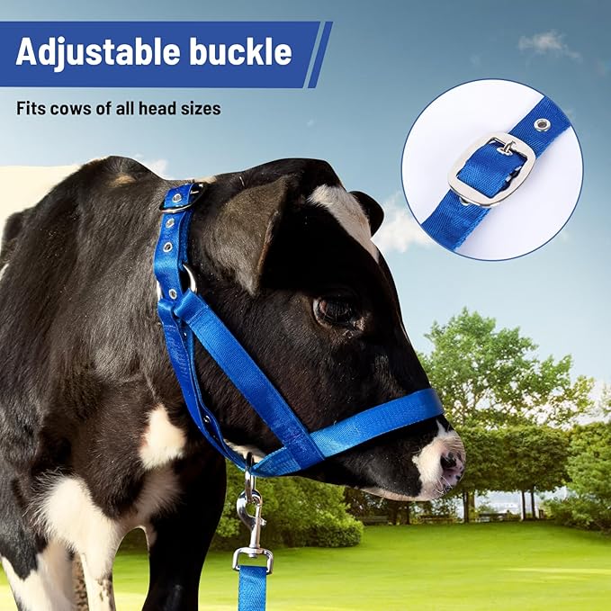 XUANNIAO Easily Adjustable Figure 8 Cow Halter, Double-Ply Premium Livestock Cattle Halters, Colorful Cow Utility Calf Halter with Leading Rope for Miniature Horse Donkey Goat Foal (Large, Pink)