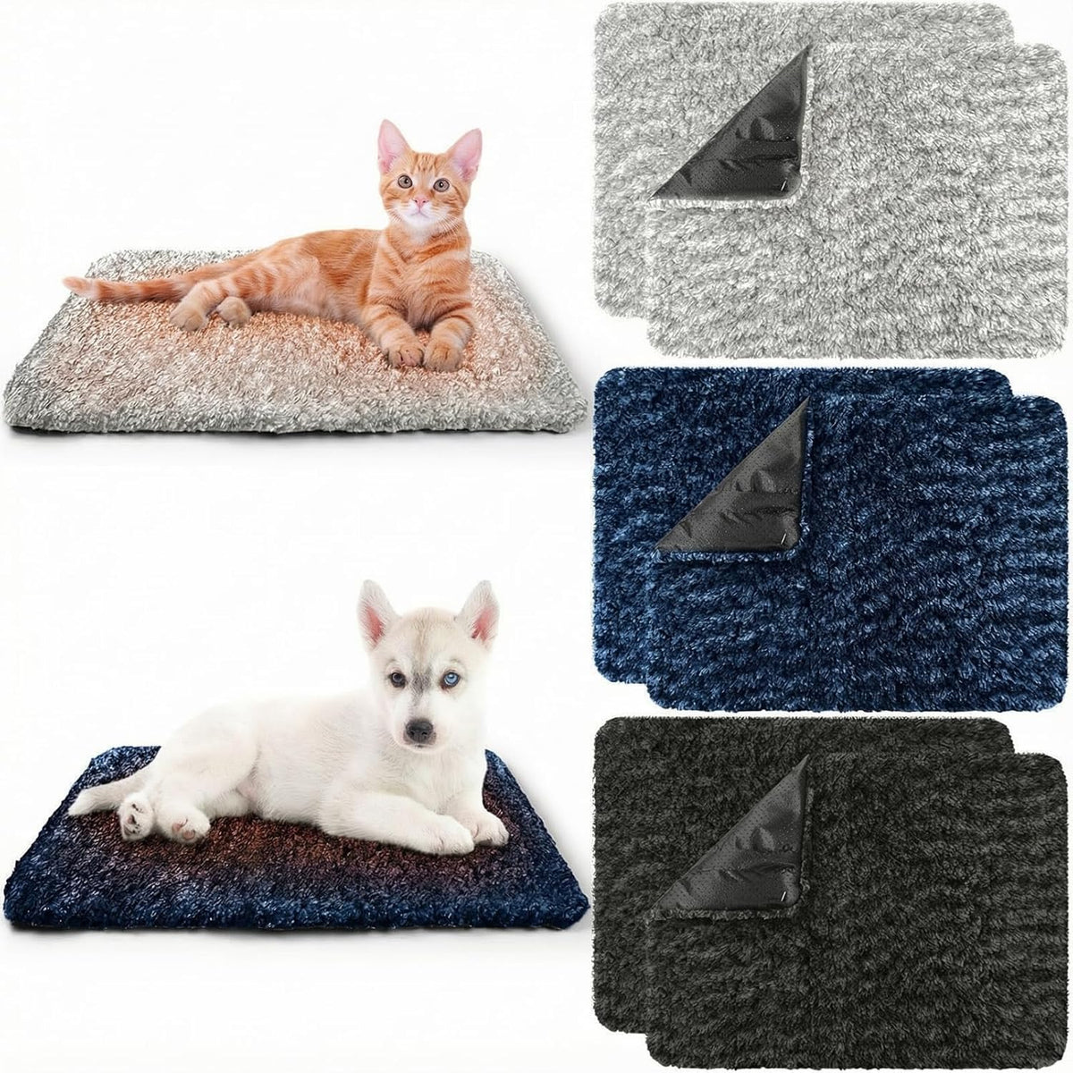 Drydiet 6 Pack Self Warming Pet Cat Dogs Pad 18 x 24 Inch Grey – Essentials for Cats - 19 x 28 Inch / Grey,Black,Blue