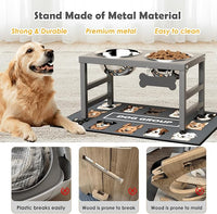 Elevated Dog Bowls, 10" Tall Height, Raised Bowl Stand with 2 Stainless Steel Food Feeder Bowls (58oz) and Spill-Proof Mat for Medium Large and Small Breeds, Grey