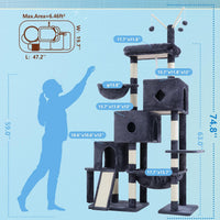 Hey-brother Cat Tree Tower with 3 Condos - 74.8 inches / Smoky Gray - image 2