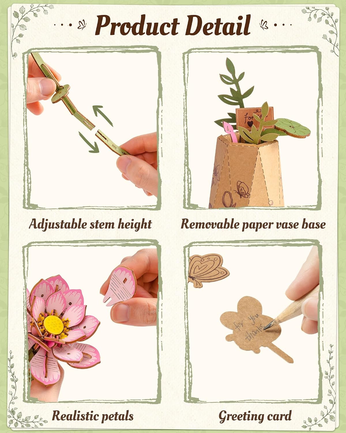 Wowood 3D wooden pink lily flower puzzle assembled model - view 27