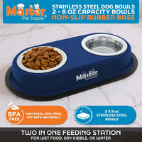 Master Pet Supply Double Dog Bowls Set with Elevated Base Black Velvet – Essentials for Dogs - Navy Blue - image 2