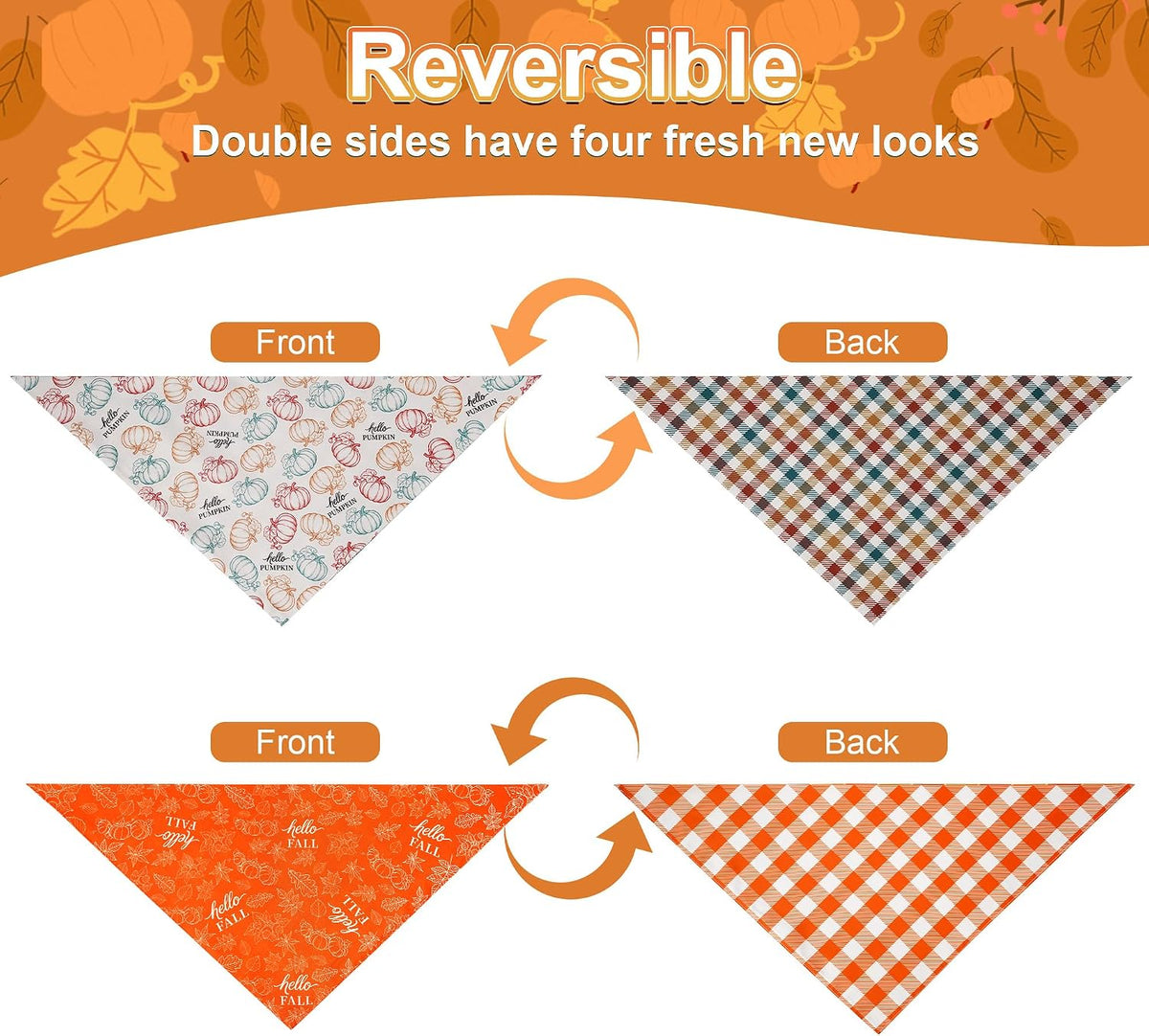 Halloween Dog Bandanas Pink Black XLarge 2PCS - hello fall-pumpkin-26-N / X-Large - image 3