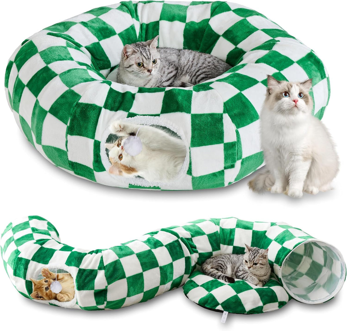 Cute Round Cat Tunnel for Indoor Cats, Purple – Essentials for Cats - Green/White / Round
