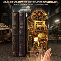 CRIOLPO vintage bookstore book nook kit with LED lights and ladder - view 5
