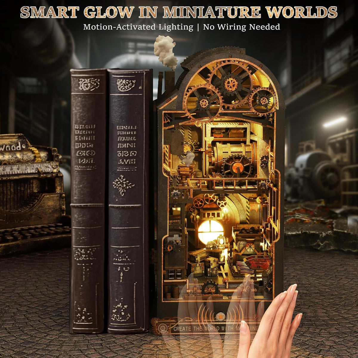 CRIOLPO vintage bookstore book nook kit with LED lights and ladder - view 5