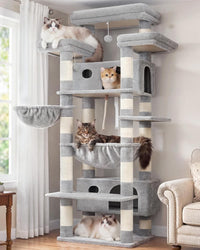 Cat Tree, 74" Tower for Large Cats, Big Condo & Hammock GCT030G – Essentials for Cats - 74 inch / Light gray