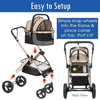 HPZ Pet Rover Prime 3-in-1 Luxury Dog/Cat Stroller (Travel Carrier +Car Seat +Stroller) with Detach Carrier/Pump-Free Rubber Tires/Aluminum Frame/Reversible Handle for Medium & Small Pets (Taupe)