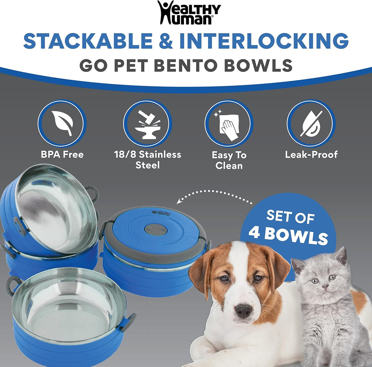 Healthy Human Travel Pet Bento Bowls - 4-Bowl Set / Blue - image 2