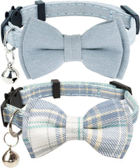 Cat Collar Breakaway Bowtie Safety with Bell Adjustbale Kitten Puppy - D-[2pcs] Blue