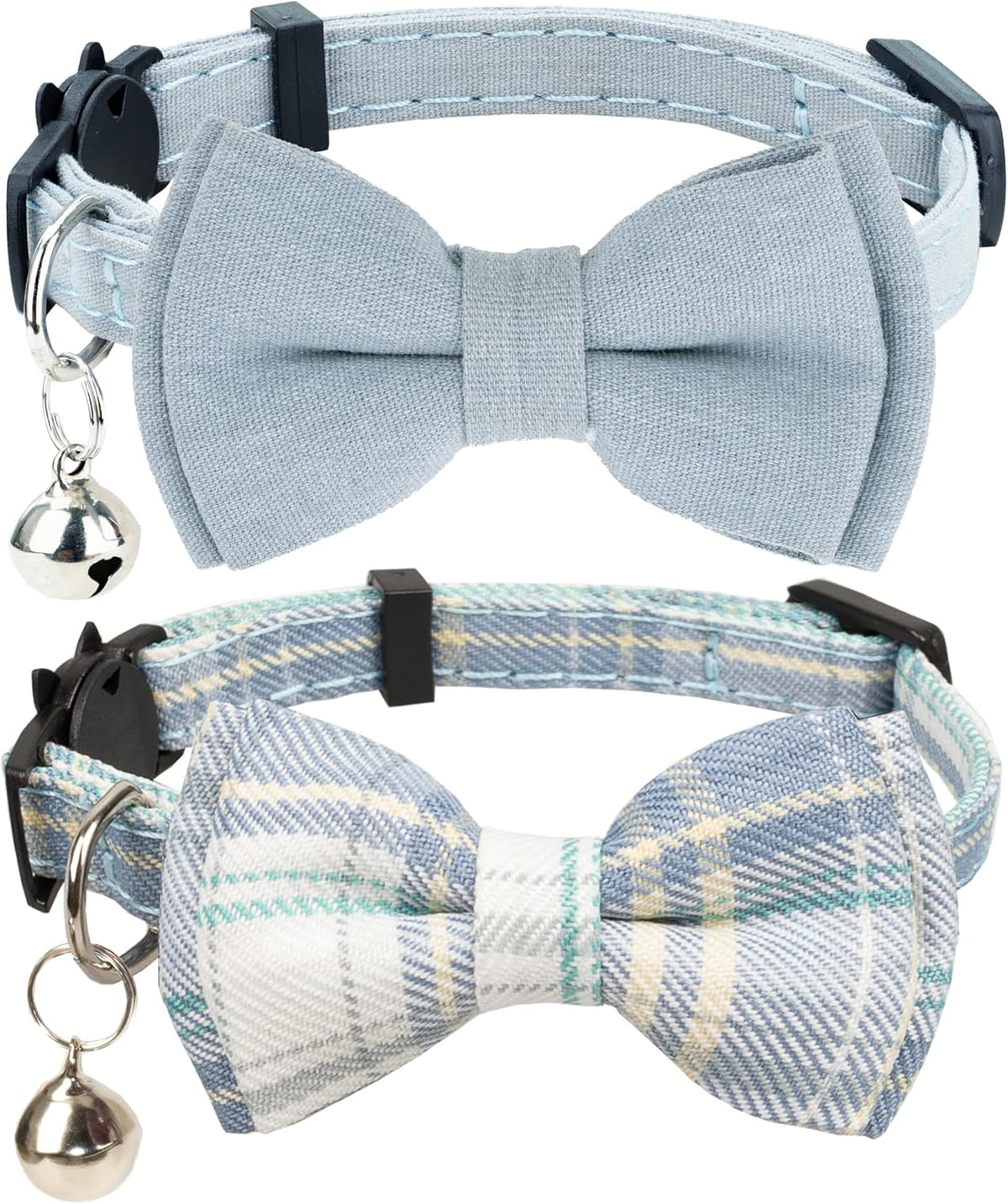 Cat Collar Breakaway Bowtie Safety with Bell Adjustbale Kitten Puppy - D-[2pcs] Blue
