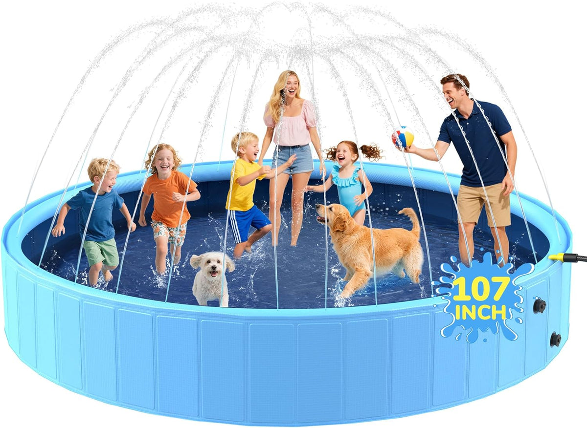 47'' Foldable Dog Pet Bath Pool, Heavy Duty Non-Slip Kiddie Pool - Extra Large-107"-611Gal