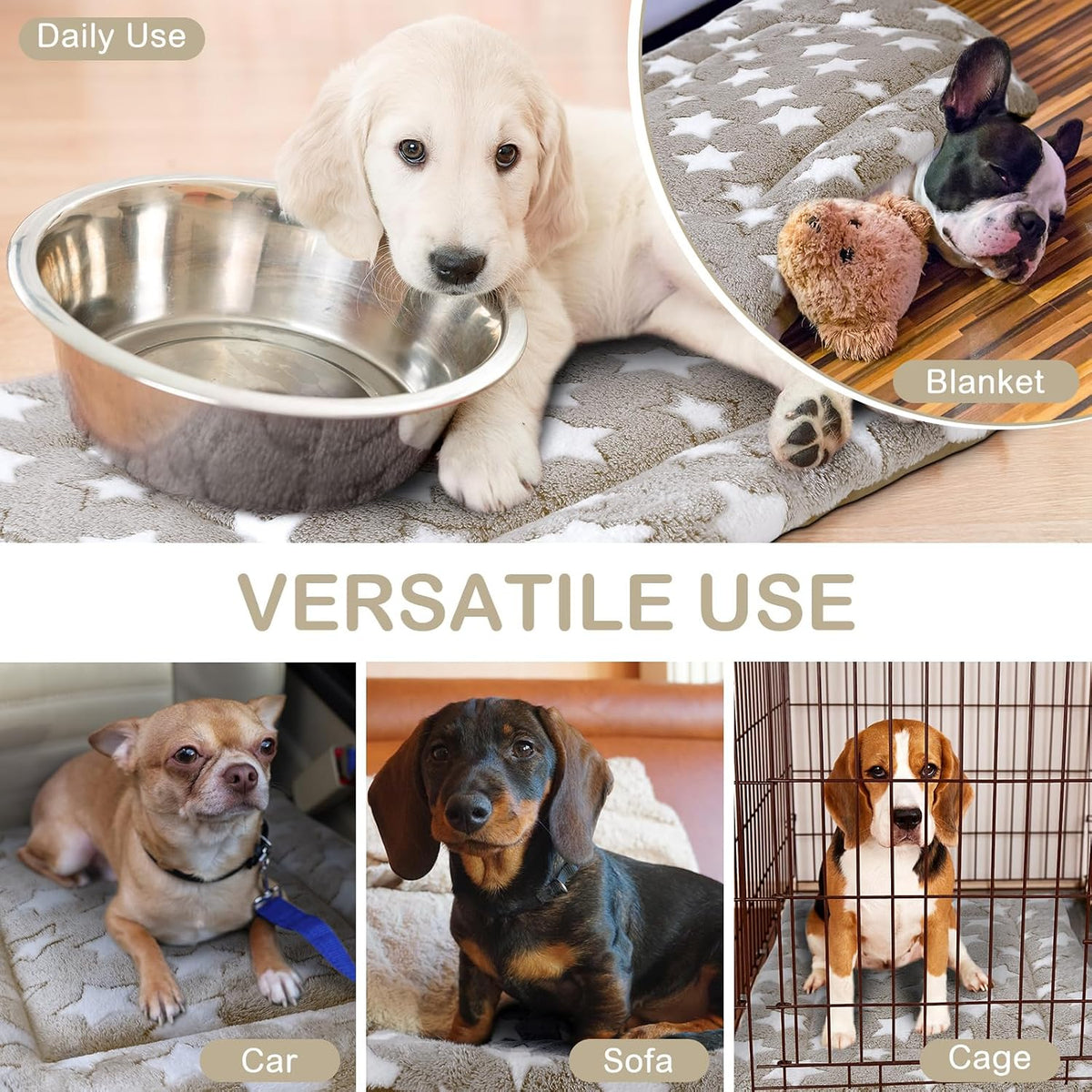 4 Pcs Dog Crate Pads Soft Warm - Rectangular 20 x 30 x 1.6 Inch / Star / Apricot - image 4