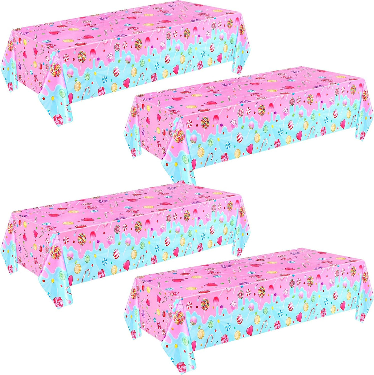 Fanfanwin candyland tablecloth, plastic party table cover with colorful candy print - view 2