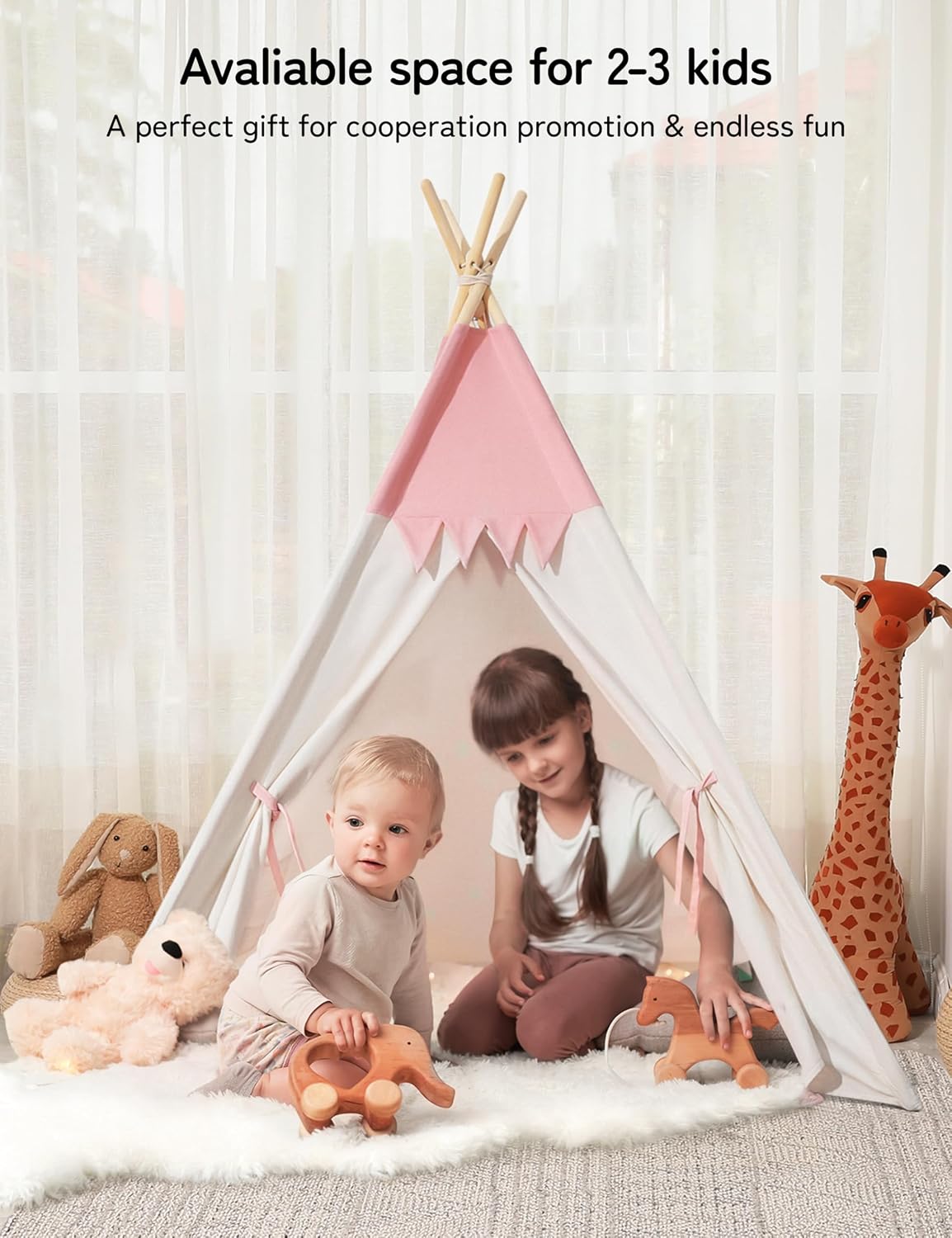 besrey Teepee Tent for Kids - Pink / 47.2 inches x 47.2 inches x 61 inches - image 4