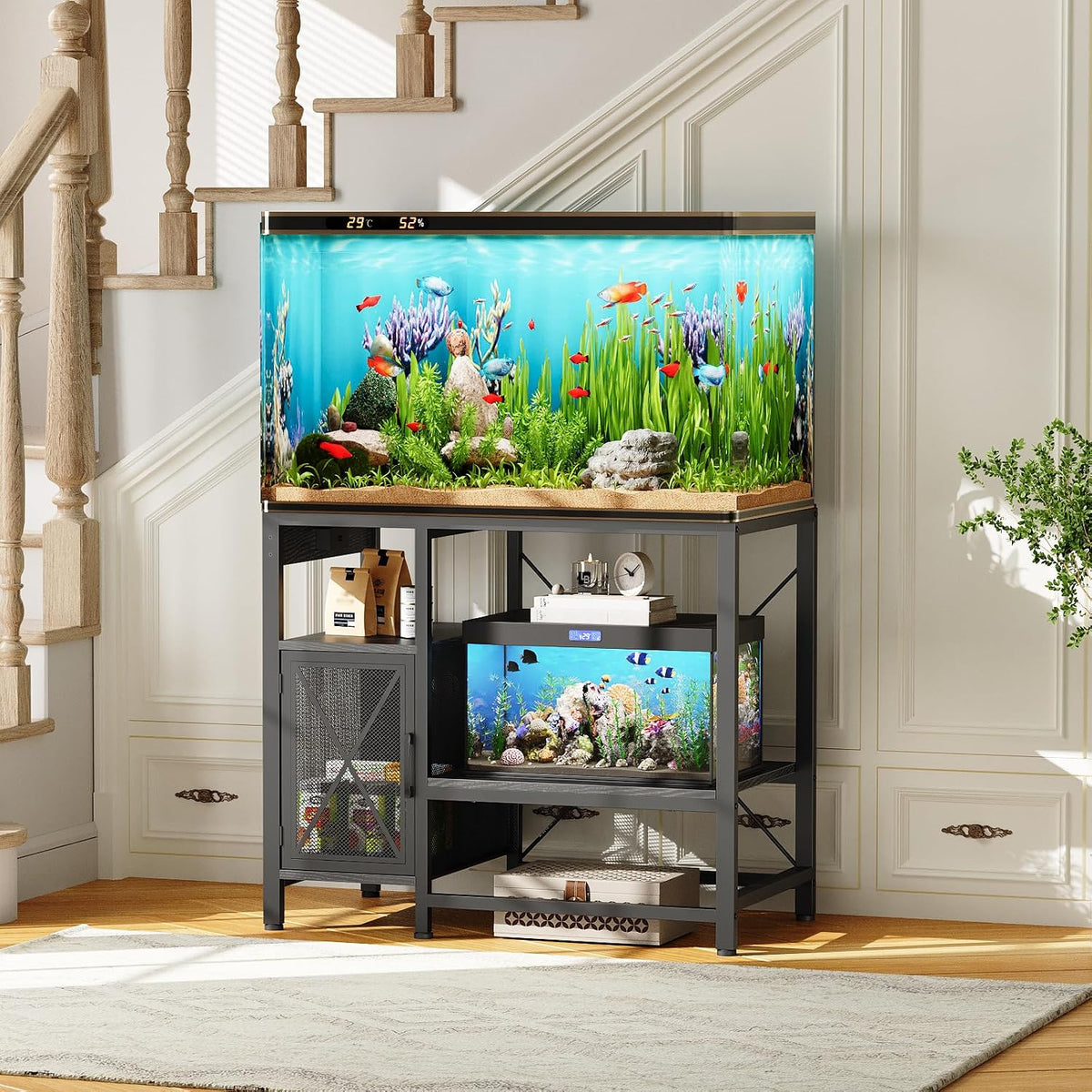 MAHANCRIS 40-50 Gallon Fish Tank Stand with Power Outlet and Storage – Essentials for Fish - Black / 40-50 Gallon - image 2