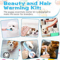 65 Pcs Puppy Supplies Starter Kit Small Dog Essentials Includes Dog Leash, Toys, Bowl, Brushes, Water Bottles, pet Blankets Puppy Accessories for New Welcome Gift Supplies(Cool,Blue)