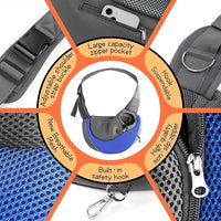 YUDODO Pet Sling Carrier for Small Dogs & Cats – Hands-Free Puppy Carrier with Safety Hook, Large Zipper Pocket, Soft Breathable Mesh, Adjustable Strap & Reflective Strip (Blue 1.0 M)