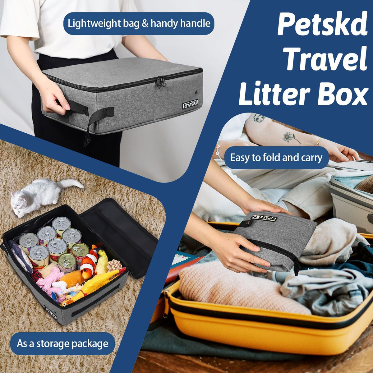 Petskd Portable Cat Travel Litter Box with Lid - Large / Grey - image 4