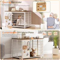 YATINEY Foldable Dog Crate Furniture, Dog Crate with DIY Frame - 37.4"L x 23.6"W x 26.0"H / White + Walnut - image 3