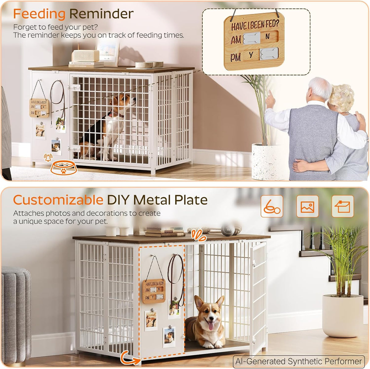 YATINEY Foldable Dog Crate Furniture, Dog Crate with DIY Frame - 37.4"L x 23.6"W x 26.0"H / White + Walnut - image 3