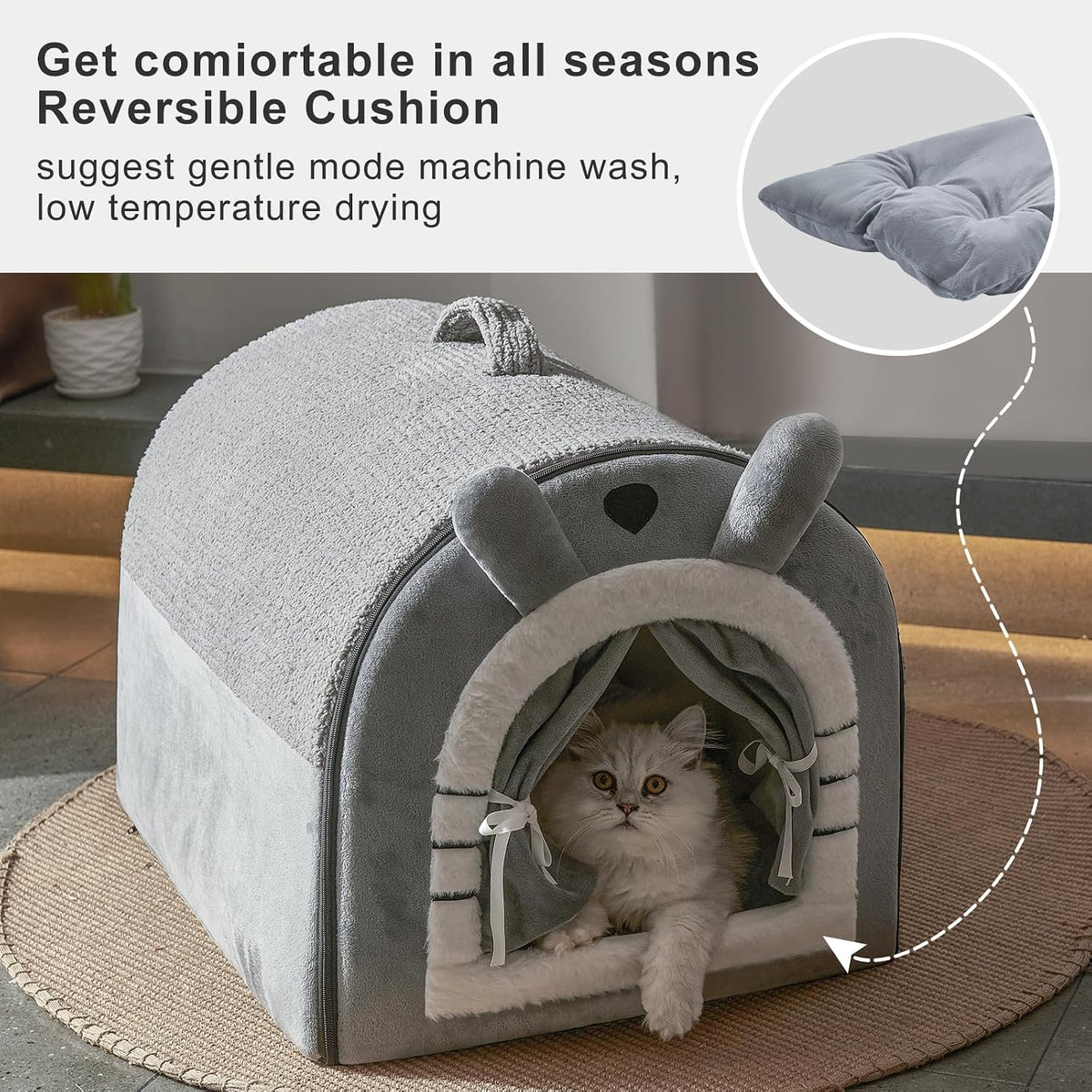 Small Dog House Indoor, Cat House with Door Curtain Design - Small(14"*12.4"*11") - image 4