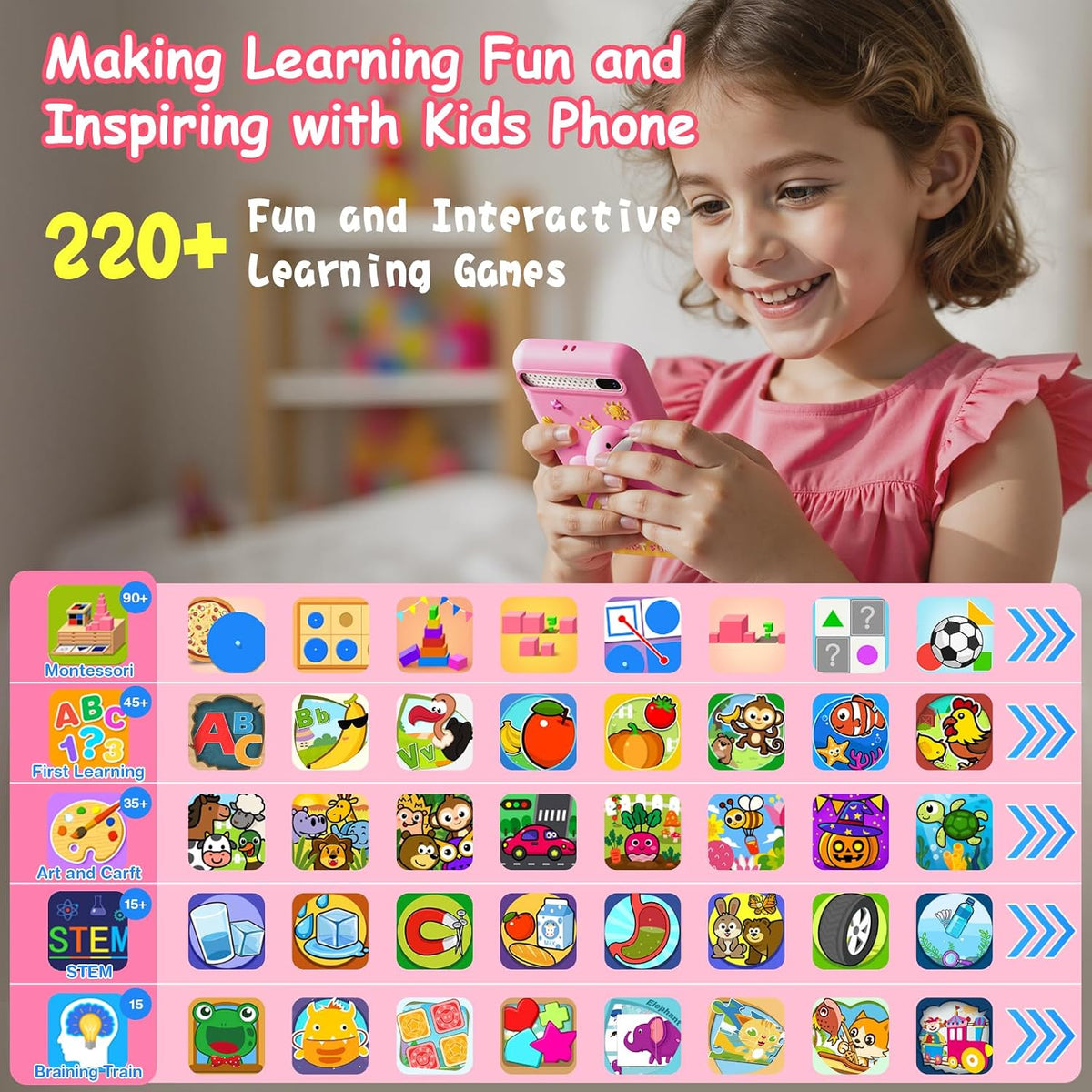 luluckck kids smart phone toy with 3.97 inch touchscreen in black and pink - view 6