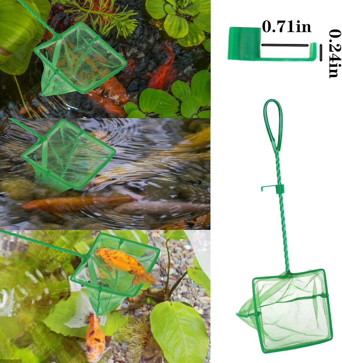 3PCS Aquarium Fish Net Fine Mesh Net Quick Catch Nets Nylon Fishing - 3in 4in 6in Have Hook - image 3