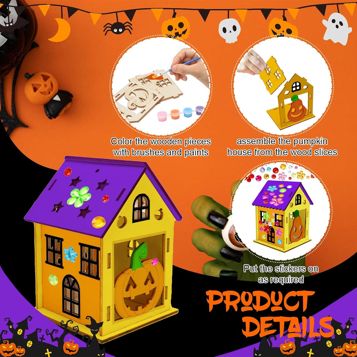 Fennoral 7 pack wooden 3D pumpkin house craft kit for kids Halloween decorating - view 13
