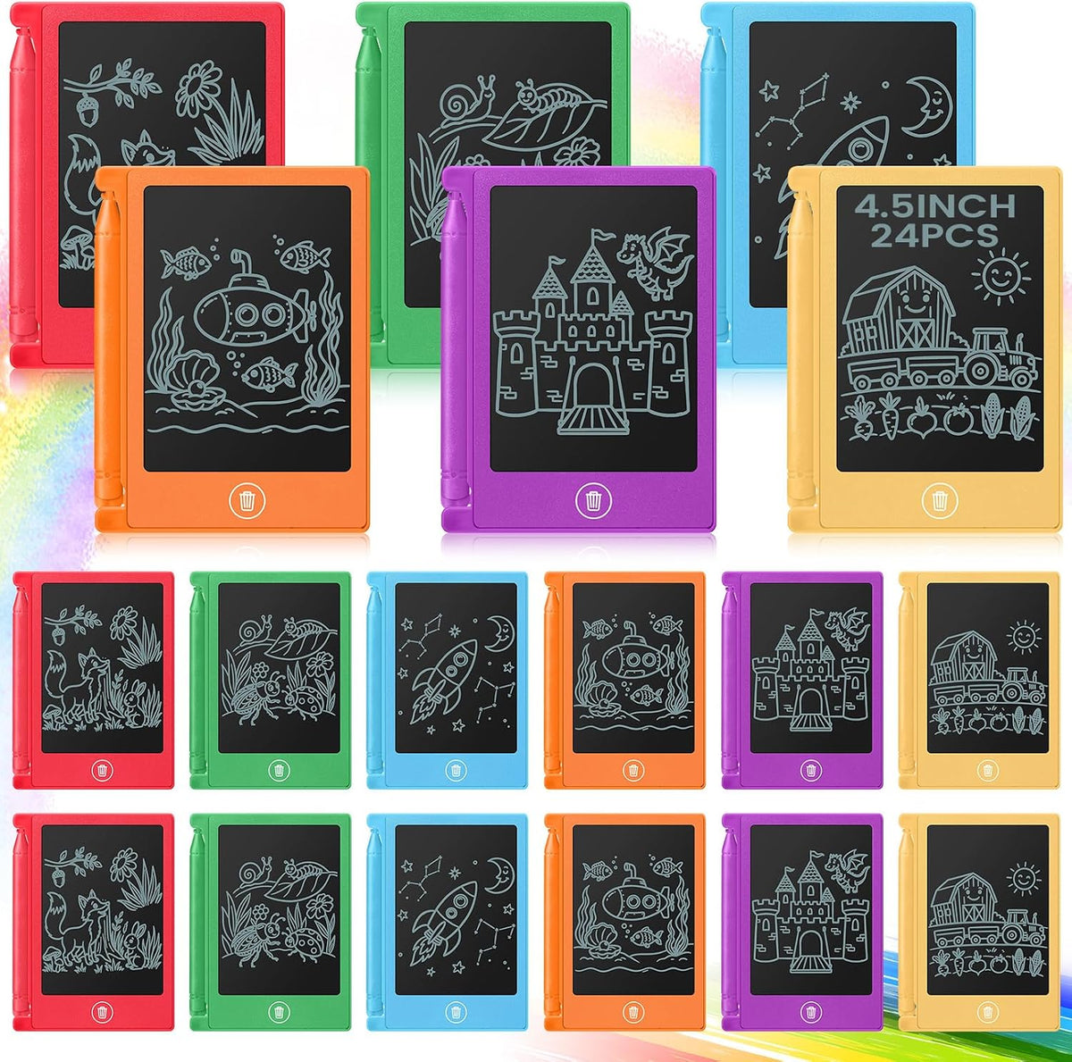 Zhehao 24 Pack 4.5" LCD Writing Tablet for Kids - Rainbow Colors / Classic
