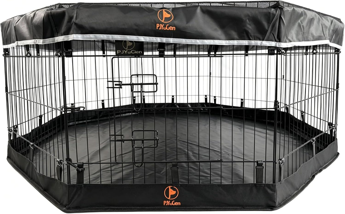 Puppy Playpen with Bottom Pad and Door, 8 Panels 24" H - Black / X-Small Pen: 24-Inch High / Playpen+Bottom+Top Cover