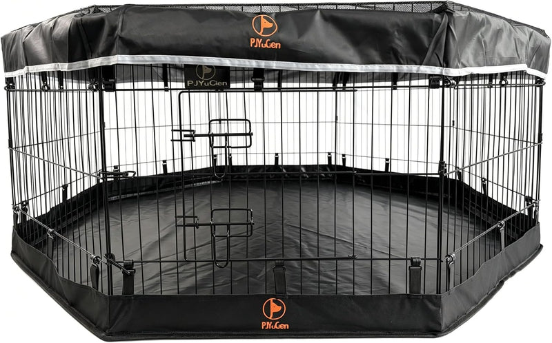 Puppy Playpen with Bottom Pad and Door, 8 Panels 24" H - Black / X-Small Pen: 24-Inch High / Playpen+Bottom+Top Cover
