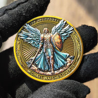 Archangel Michael challenge coin with Psalm 91:10-11 inscription in a clear case - view 4