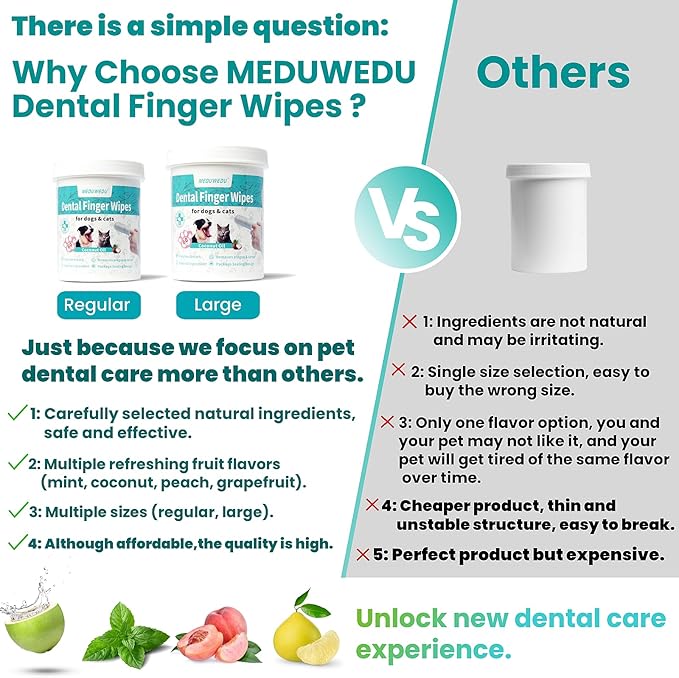 Dental Care Finger Wipes 120 Counts,Teeth Cleaning Finger Wipes for Dogs & Cats,Reduces Plaque & Supports Oral Freshness, Small Animal Stain Removers, Coconut Scent