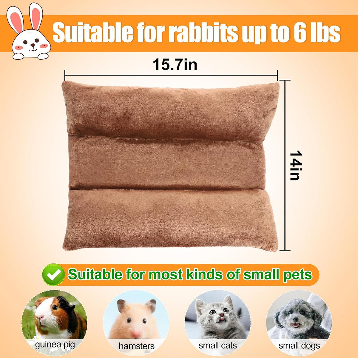 15.7" x 14" Bunny Bed for Rabbit Cage, Thickened & Soft – Daily Care for Small Pets - Brown / 15.7 x 14In - image 3