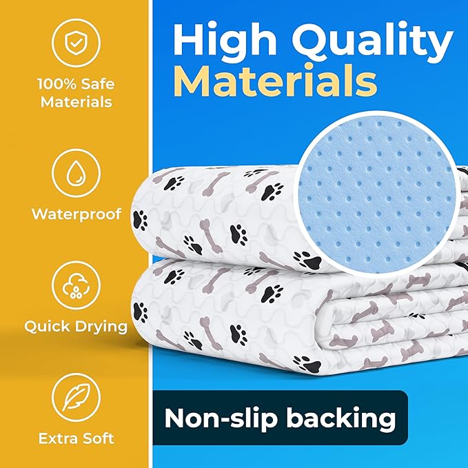 GREEN LIFESTYLE Washable Pee Pads for Dogs - Waterproof Reusable Puppy Pads with Anti-Slip Backing, Pet Training Pad for Puppy Playpen, Crate, Whelping Box, Potty Training (Pack of 6 - 30x34)