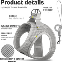 Fida Cat Harness and Leash Set for Walking Kitten and Puppy - S (Neck:12.6"-13.8"; Girth:16.1"-17.7") / Light Gray - image 2