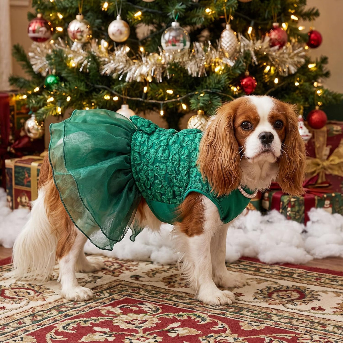 ASENKU Dog Dress, Dog Wedding Dress with Bows, Veil Attachment - Green / X-Large - image 4