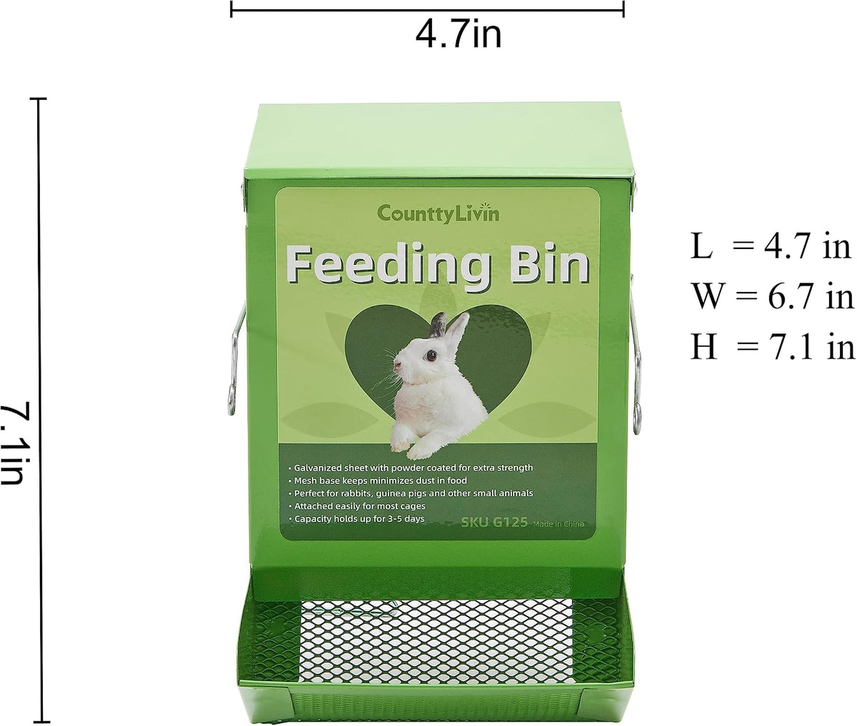 Metal Small Animal Feeder with Lid, Heavy Duty - 4.6 inch / Green - image 2