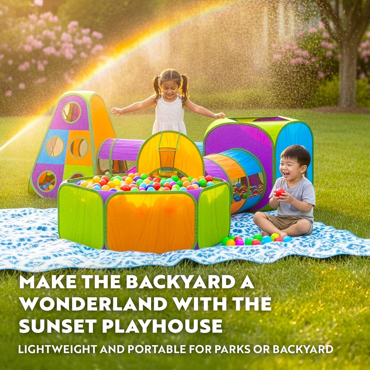 Playz 5pc Pop Up Play Tent and Crawl Through Tunnels for Kids w/Carry - Purple, Yellow, Red, Blue, White - image 2