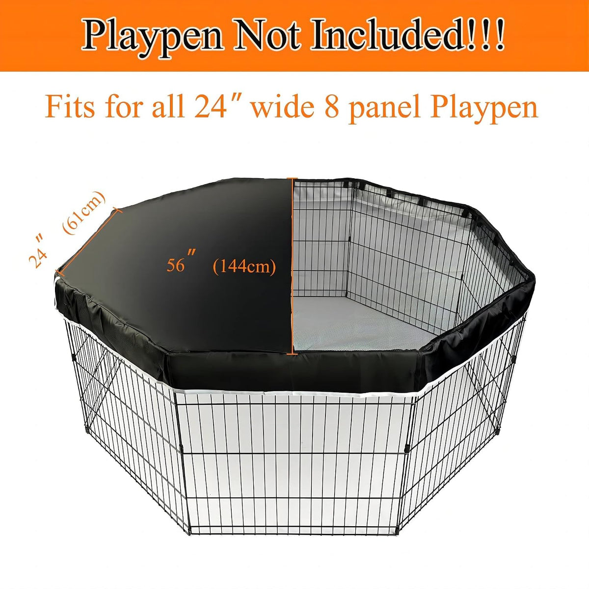 Playpen Top Cover for 24'' Width 8 Panel Pen - Black / Only Top Cover, Adhesive Tape Connections - image 2