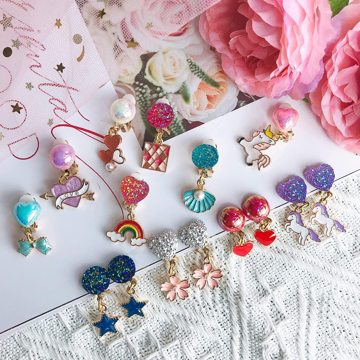 ELEMIRSA 12 Pairs Clip On Earrings Girl Party Favor Princess Clip on - image 3