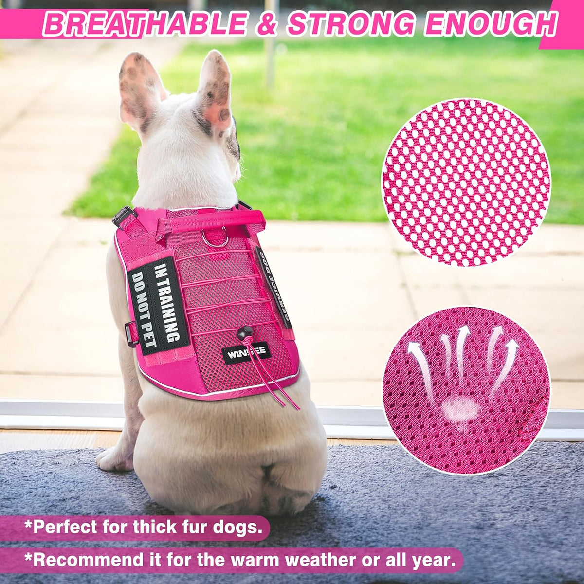 WINSEE Service Dog in Training Mesh Harness with 10 Removale Pet - Medium / Pink - image 2