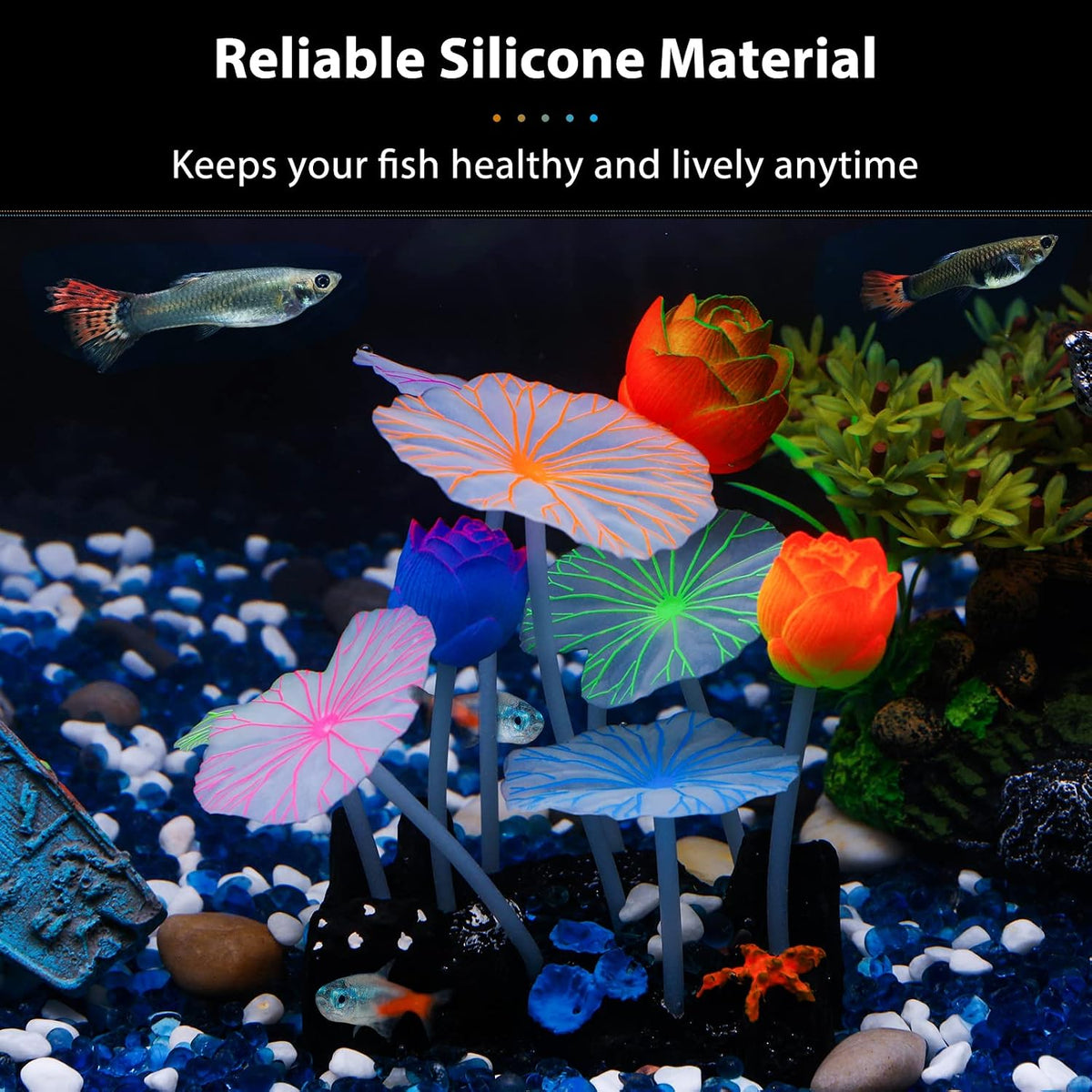 Uniclife Aquarium Coral Plant Ornament with Glowing Effect Imitative - Lotus - image 3