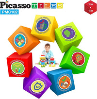 PicassoTiles 102pcs Pixel Magnetic Puzzle Cube 1” Pixel Mix & Match Toys with Ideabook STEM Education Learning Building Block Magnets Construction ToySet Stacking Creative Kit for Kids Age 3+ PMC102