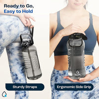 AQUAFIT 64 oz Water Bottle with Time Marker - 2in1 Straw & Chug Lid - BPA Free Big Water Bottle with Straw - Gym Water Bottle with Strap - Water Jug (64 Ounces, Clarity)