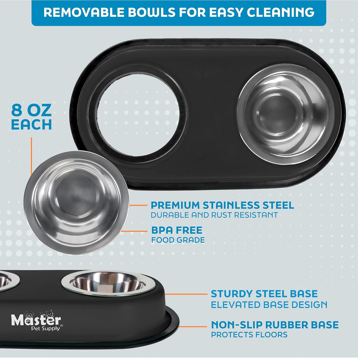Master Pet Supply Double Dog Bowls Set with Elevated Base Black Velvet – Essentials for Dogs - Black Velvet - image 3